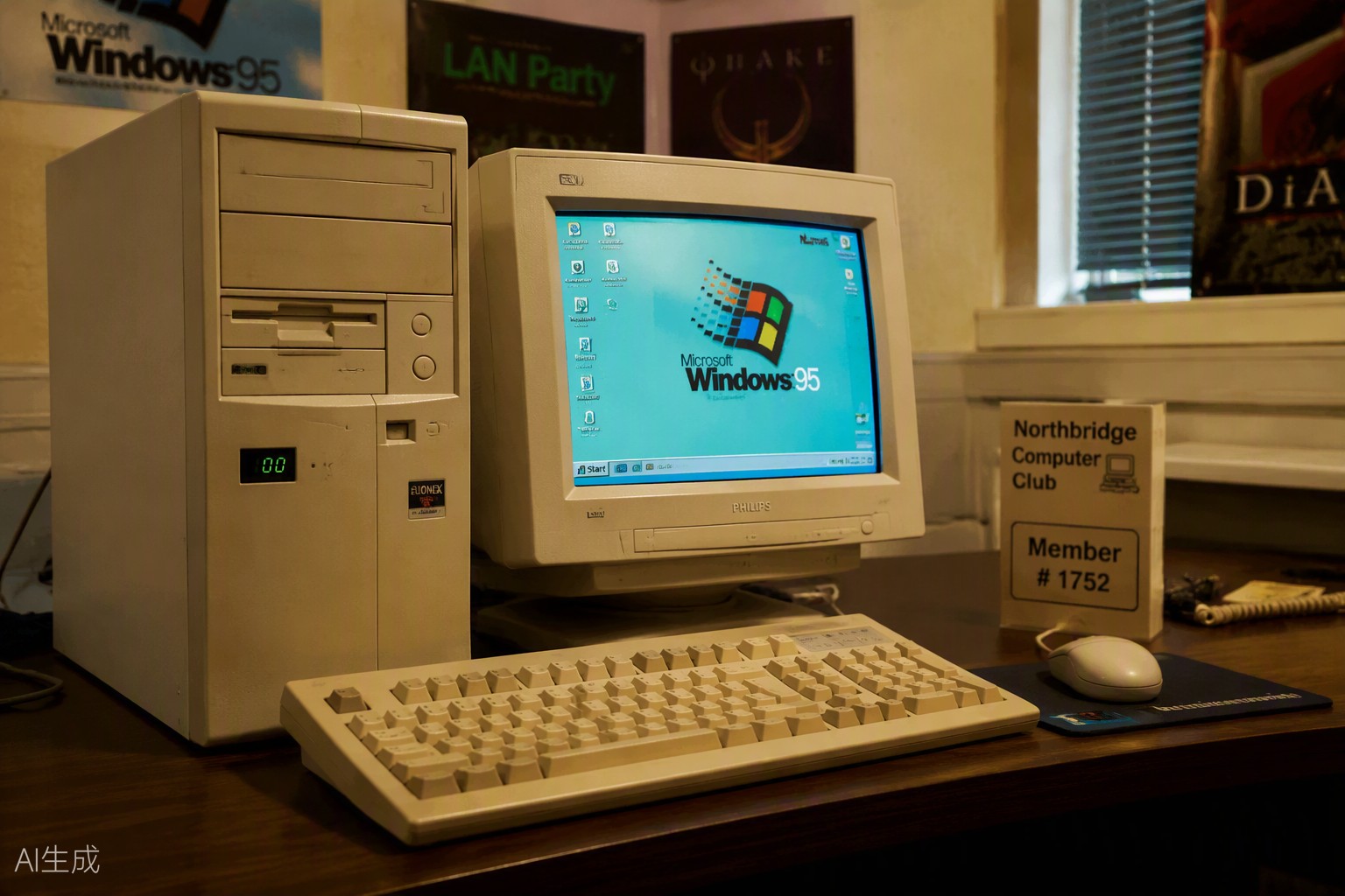 Белый ретро-ПК с Windows 95
